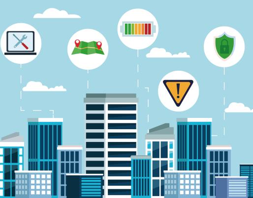 Illustration of city with smart technology icons